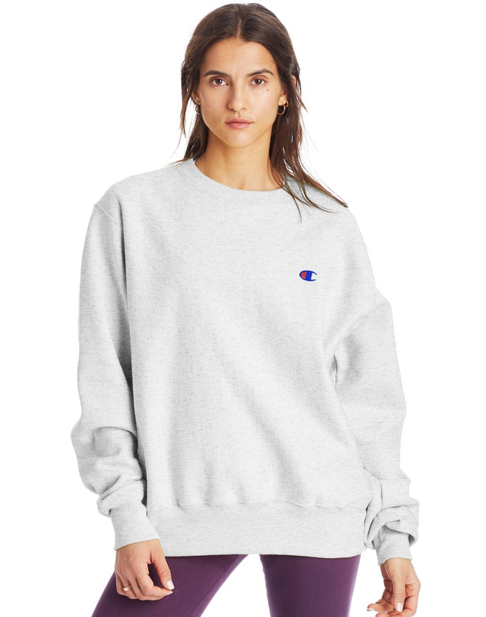 Champion Womens Sweatshirt NZ - Reverse Weave Boyfriend Crew Grey ( 9085-HFMZI )